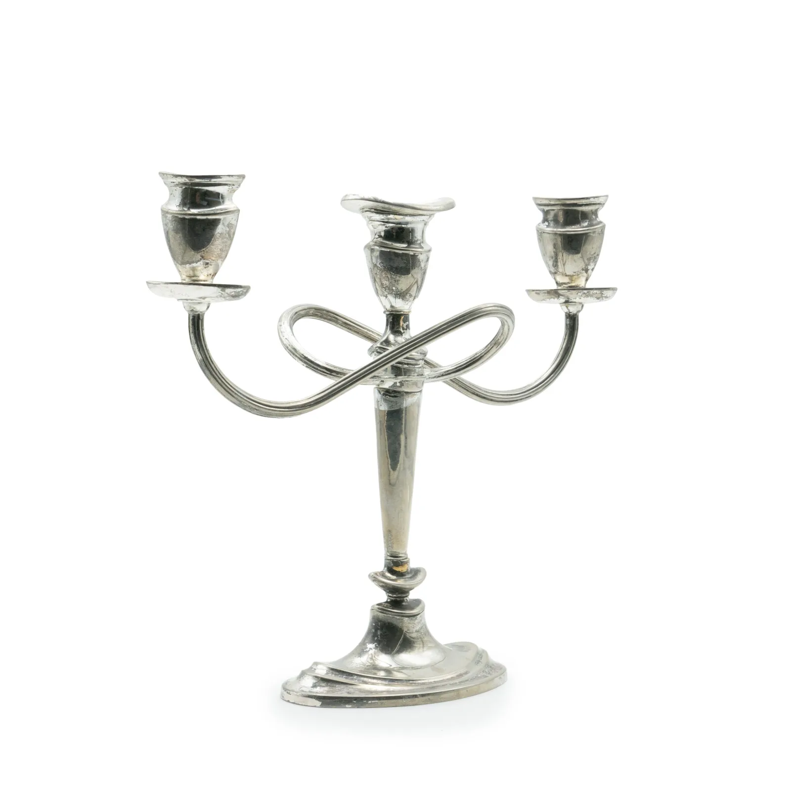 Candelabro argento fiocco base ovale - noleggio candelabri e bugie Montineri