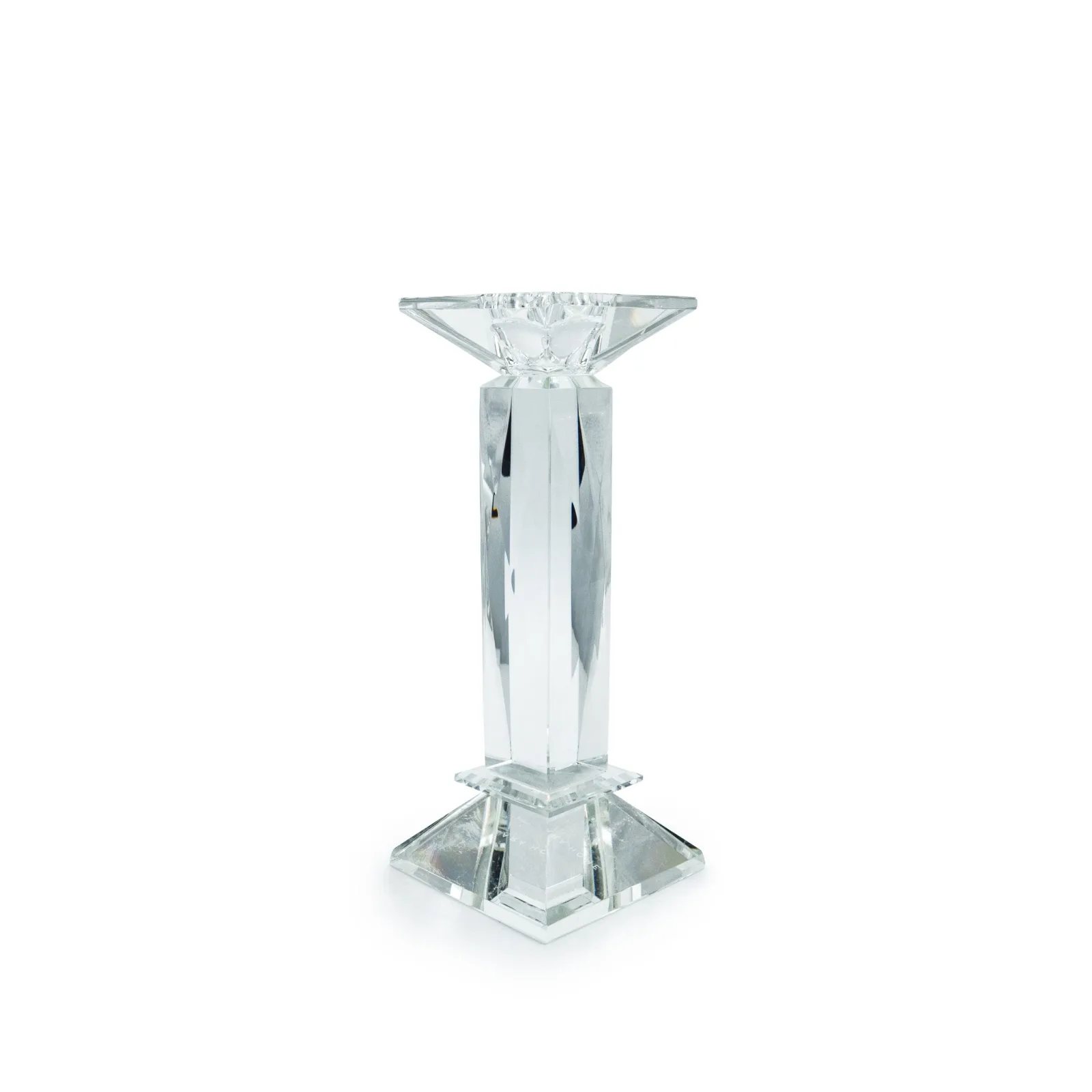 Candelabro monofiamma cristallo base quadrata - noleggio candelabri e bugie Montineri