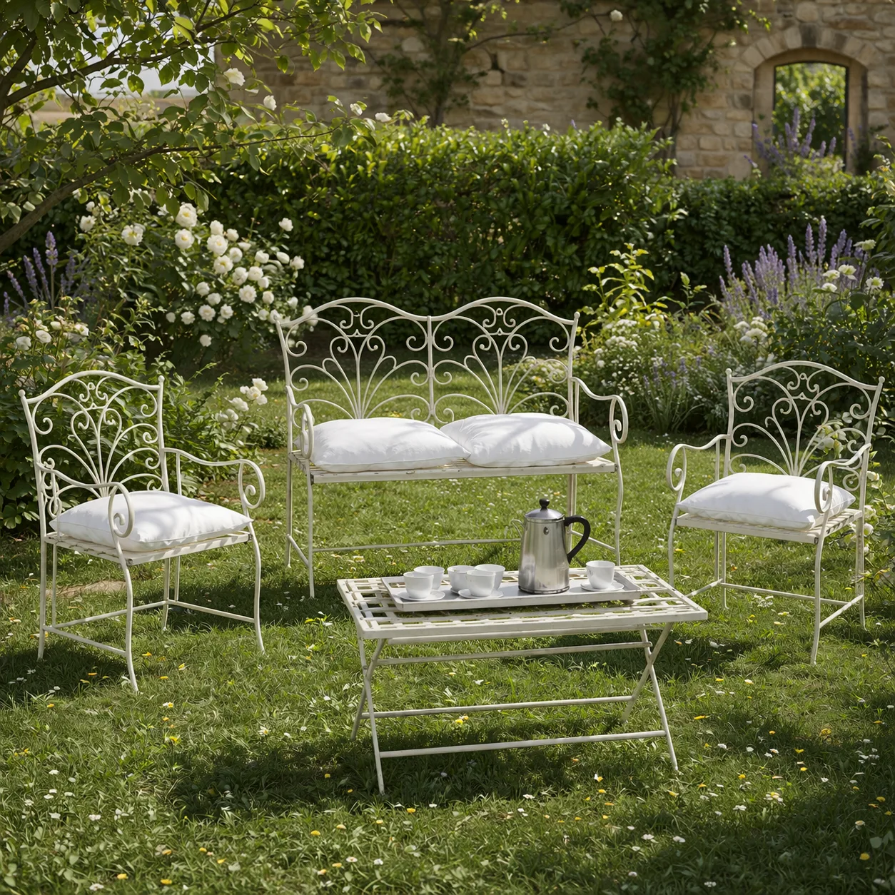 Set ferro battuto bianco - noleggio poltrone, divani e pouf Montineri