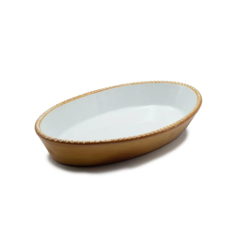 Pirofila in ceramica color biscotto ovale - noleggio accessori da buffet Montineri